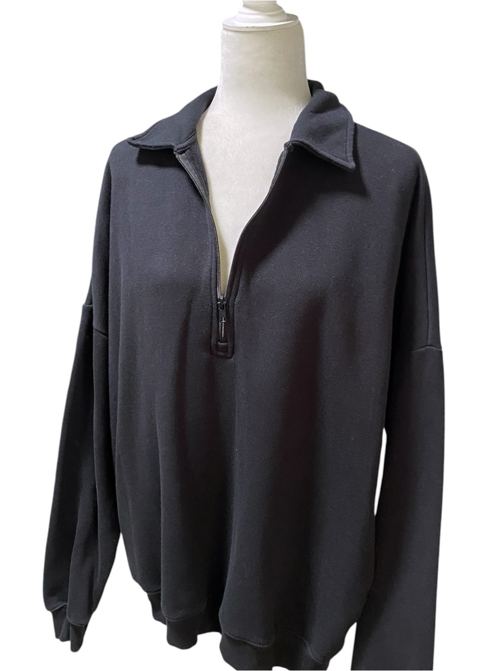 Skims Oversized Half Zip Fleece Lined Pullover Sweatshirt Womens M Black - Picture 2 of 5